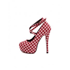Gorgeous Strapy Stiletto High Heel Shoes in Houndstooth Print