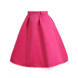 Elegant Pure Color Flare Hem Pleated Skirt with High Waist Size:S-XL