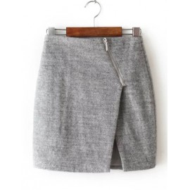 Unique Wool Wrap Zipper Pencil Skirt in Split Trim Size:S-XL