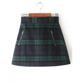 Cute Plaid A-Line Skirt with Zipper Embellished Size:S-XL