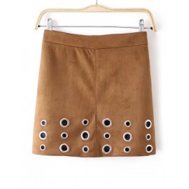 Vintage Eyelet Trim High Waist Skirt in Suede Size:S-L