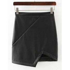 Sexy Asymmetric Hem PU Bodycon Skirt in Black Size:S-XL