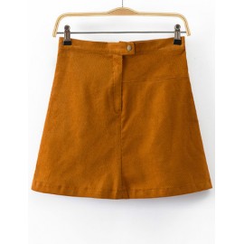 Retro Single Button Corduroy A-Lien Skirt in Solid Color Size:S-L