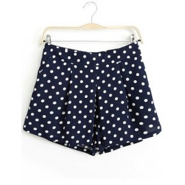 Retro Mid-Rise Polka Dots Pleated Shorts in Dark Blue Size:S-L