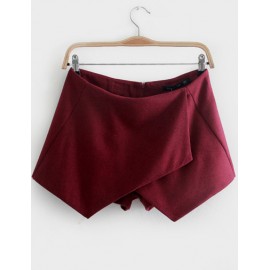 Classic Asymmetric Hem Pure Color Shorts with Zip Back Size:S-L