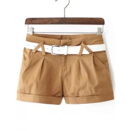 Chic Slim Fit Turn Over Shorts with Zip Trim Back Size:M-2XL