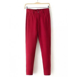 Casual Single Button Pure Color Pants with High Waist Size:S-XL