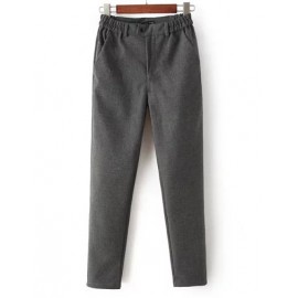 Fashionable Slanted Pocket Wool Pants with Elastic Waist Size:S-XL