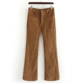 Leisure High-Rise Pockets Corduroy Pants with Bell Bottom Size:S-L