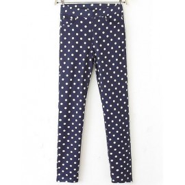 Polka Dots Printed Skinny Pants with Pockets Size:S-XL