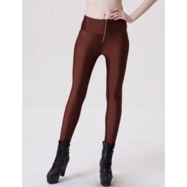Stylish High-Rise Zippered Front Leggings in Candy Color Size:L-XL