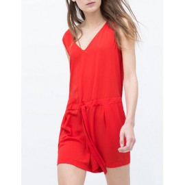 Vogue Lace-Up Back Sleeveless Playsuit in Drawstring Size:S-L
