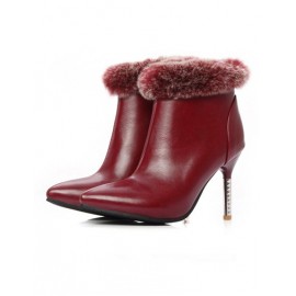 Noble Point Toe Zippr Stiletto Shoes in Fur Trim Size:34-39