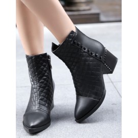 Unique Rivet Point-Toe Ankle Boots in Chunky Heel Size:34-40