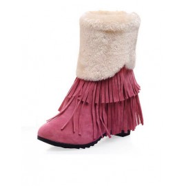 Preppy Tassel Elevator Wedge Snow Boots in Round Toe Size:34-39