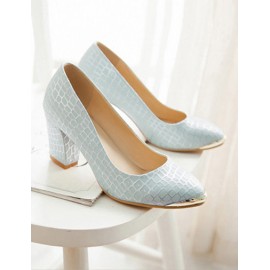 Chic Metal Round Toe Chunky Heel Shoes in Marble Pattern Size:34-39