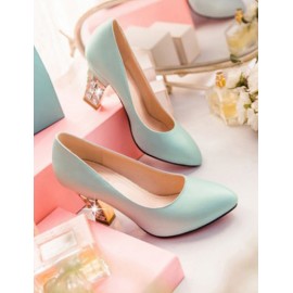 Romantic Diamante Chunky Heel Shoes in Point Toe Size:34-39