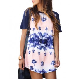 Relaxed Tree Printed Mirror Image Dress with Short Sleeve