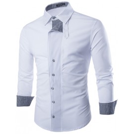 Stylish Plaid Splicing Design Slim Fit Shirt