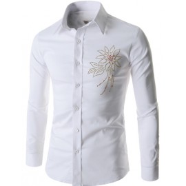 Modern Rivet Floral Trim Shirt With Long Sleeve