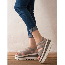 Leisure Two Tone Cross-Strap Wedge Sandals with Buckle Trim Size:34-39