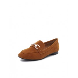 Soft Square Toe Hasp Embellished Flat Heel Loafers Size:35-39