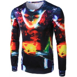  Abstract Galaxy Face Printed Basic Tee with Long Sleeve