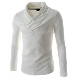 Basic Pure Color Wrap V-Neck Slim Fit T-Shirt