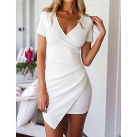 Vibrant Short Sleeve Wrap Slinky Dress in Pure Color