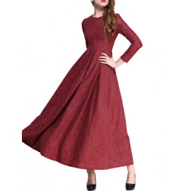 Graceful Long Sleeve Crew Neck Floral Jacquard Prom Dress with Pleat