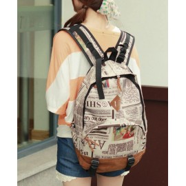 New Fashion Unisex Newspaper Design Print Backpack Schoolbag Shoulder Bag 