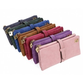 Korean Style Fashion Women Synthetic Leather Long Bifold Purse Zipper Clutch Handbag Wallet Card Holders 