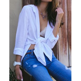 Loose Fit Long Sleeve White Shirt with Turn Down Collar Size:S-XL
