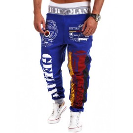 Street Letter Printed Drawstring Waist Sweatpants in Color Panel