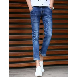 Trendy Scratch Detail Slim Fit Turn-Up Cuff Ninth Jeans