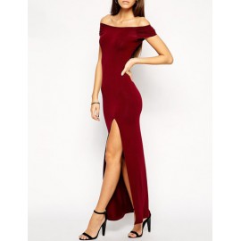 Sexy Bodycon Off-Shoulder Slit Dress with Hollow Back Trim