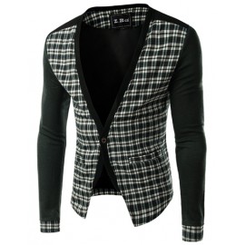 Styling Checked Printed Single-Button Jacket with V-Neck