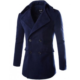 Gentlemanly Double-Breasted Flap Pocket Wool Coat in Solid Color