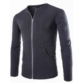 Basic Splicing Design Round Neck Zipper Sweatshirt