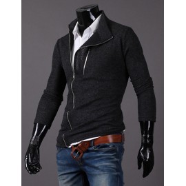 Stylish Slanted Zipper Cardigan in Pure Color