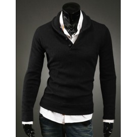 Simplicity Pure Color Knitwear with Button Placket For Men