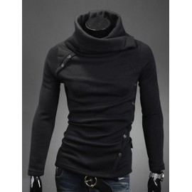 Fashion Turtle Neck Knit Top with Multi-Buttons Design For Men