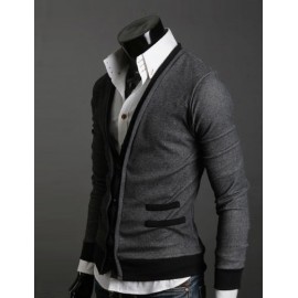 Stylish Button Design Cardigan with Contrast Trim For Men