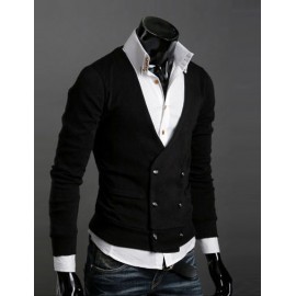Retro V-Neck Cardigan with Double-Breasted Design For Men