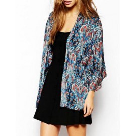 Vintage Paisley Printed Batwing Sleeve Kimono with Open Front Size:S-L