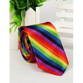 Gaudy Colorful Stripe Printed Skinny Neck Tie with Arrow Shape
