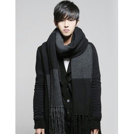 Styling Contrast Color Black Gray Scarf with Tassel Hem