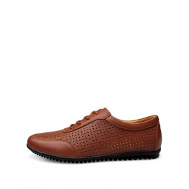 Business Lace-Up Perforate Trim Shoes in Solid Color