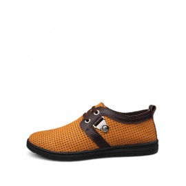 Leisure Perforated Trim Lace-Up Shoes in Two Tone