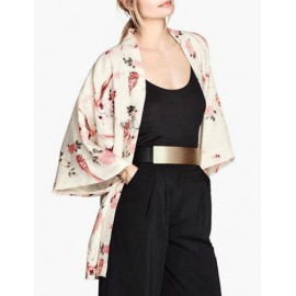 Refreshing Bird and Floral Printed Kimono with Wild Sleeve Size:S-L